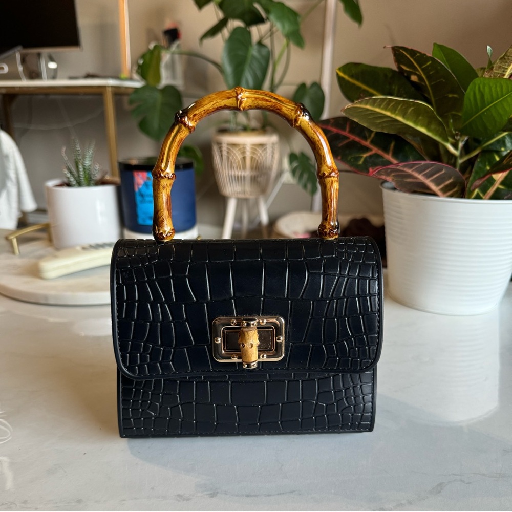 Adorable Black Bamboo Handle Bag